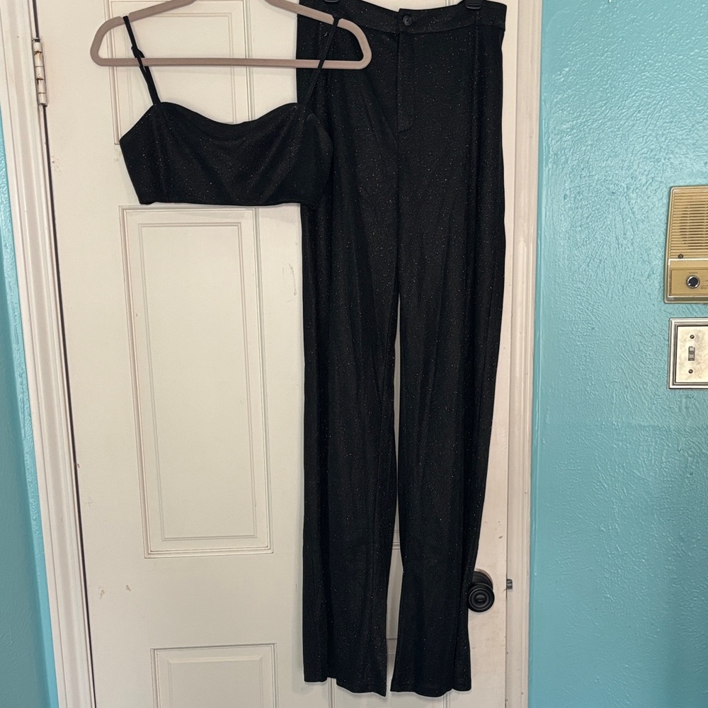 Sparkly Black Wide Leg 2 Piece Set/Jumpsuit